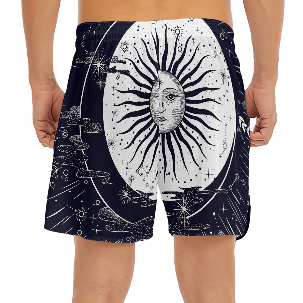 Vintage Celestial Sun Print Men's Split Running Shorts