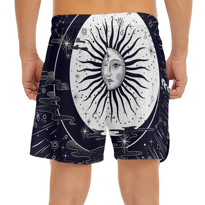 Vintage Celestial Sun Print Men's Split Running Shorts