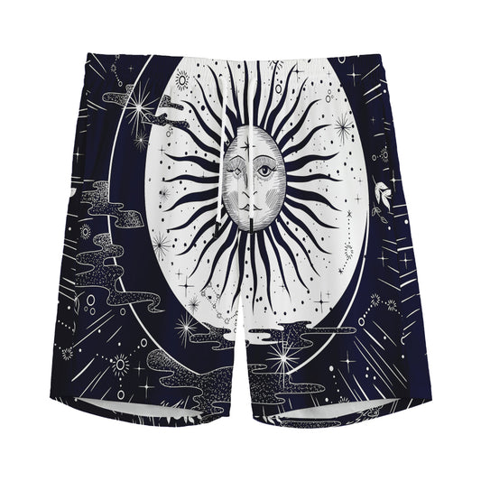 Vintage Celestial Sun Print Men's Sports Shorts