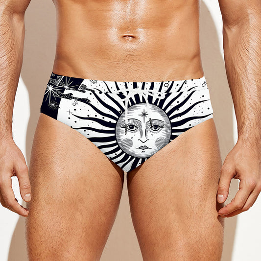 Vintage Celestial Sun Print Men's Swim Briefs