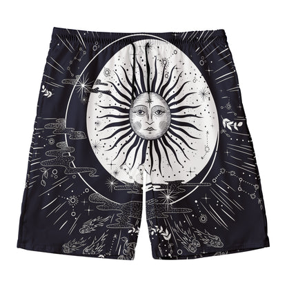 Vintage Celestial Sun Print Men's Swim Trunks