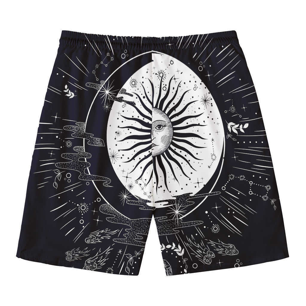 Vintage Celestial Sun Print Men's Swim Trunks