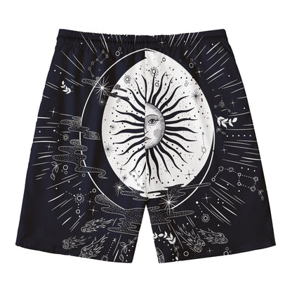 Vintage Celestial Sun Print Men's Swim Trunks