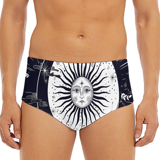 Vintage Celestial Sun Print Men's Triangle Swim Briefs
