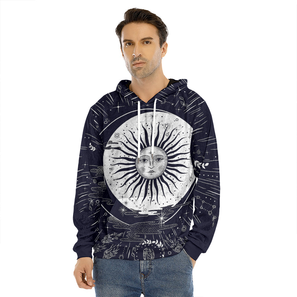 Vintage Celestial Sun Print Men's Velvet Pullover Hoodie