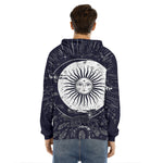 Vintage Celestial Sun Print Men's Velvet Pullover Hoodie