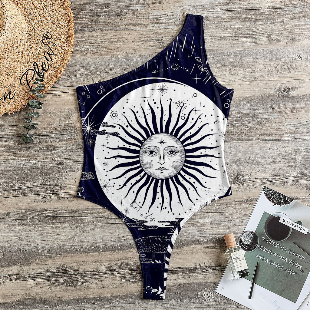 Vintage Celestial Sun Print One Shoulder Bodysuit