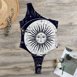 Vintage Celestial Sun Print One Shoulder Bodysuit