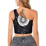 Vintage Celestial Sun Print One Shoulder Crop Top