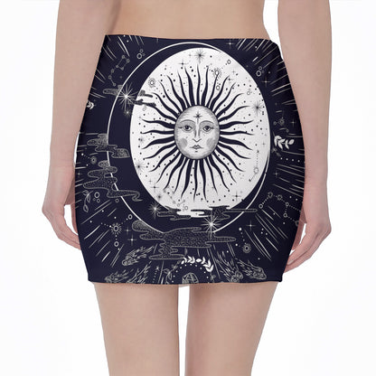 Vintage Celestial Sun Print Pencil Mini Skirt