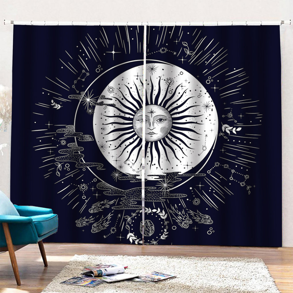 Vintage Celestial Sun Print Pencil Pleat Curtains