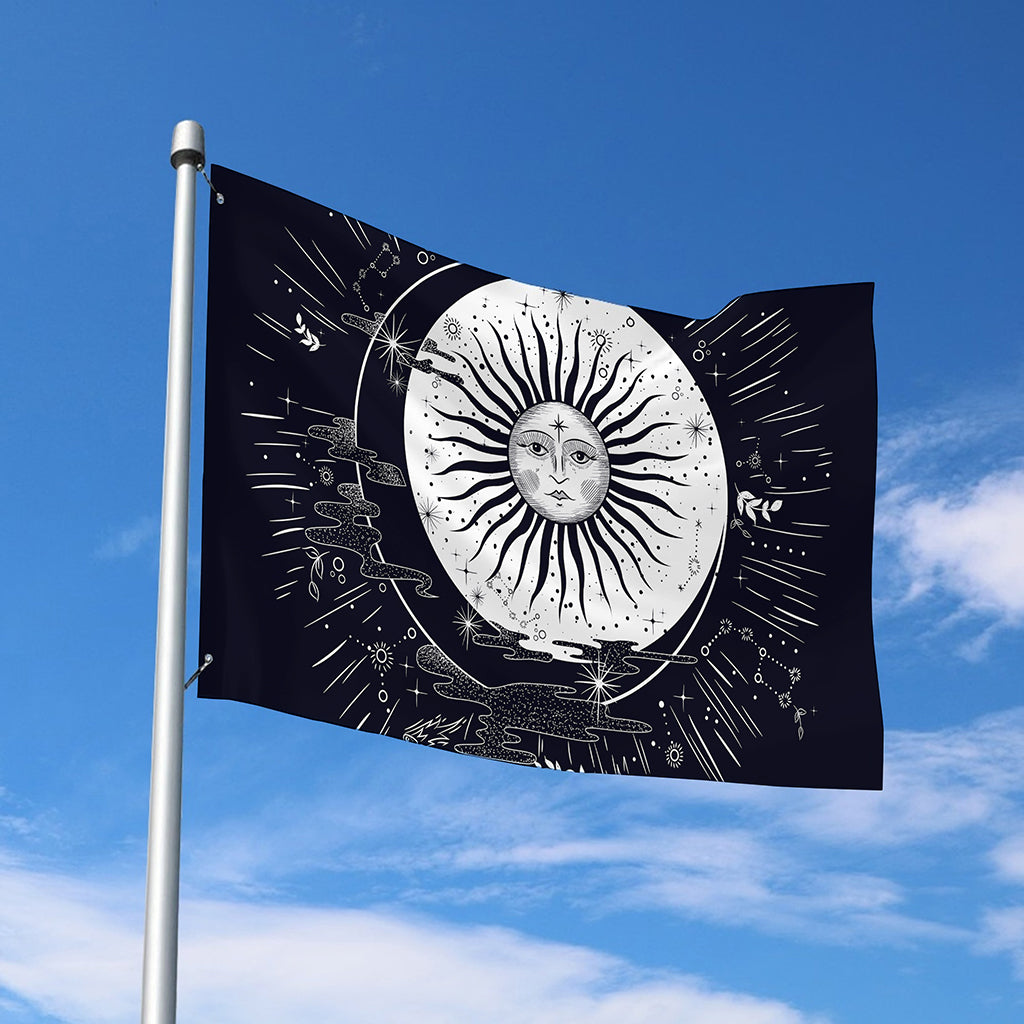 Vintage Celestial Sun Print Polyester Flag