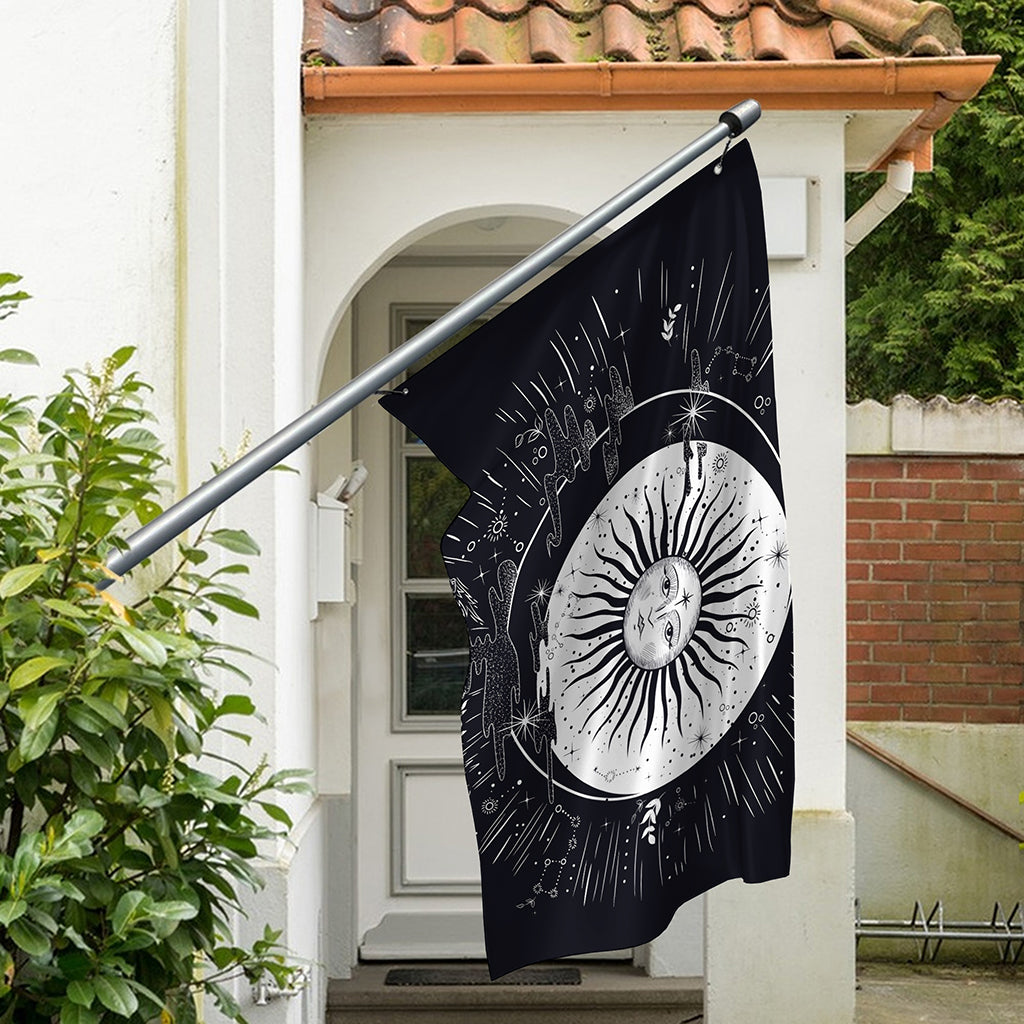 Vintage Celestial Sun Print Polyester Flag