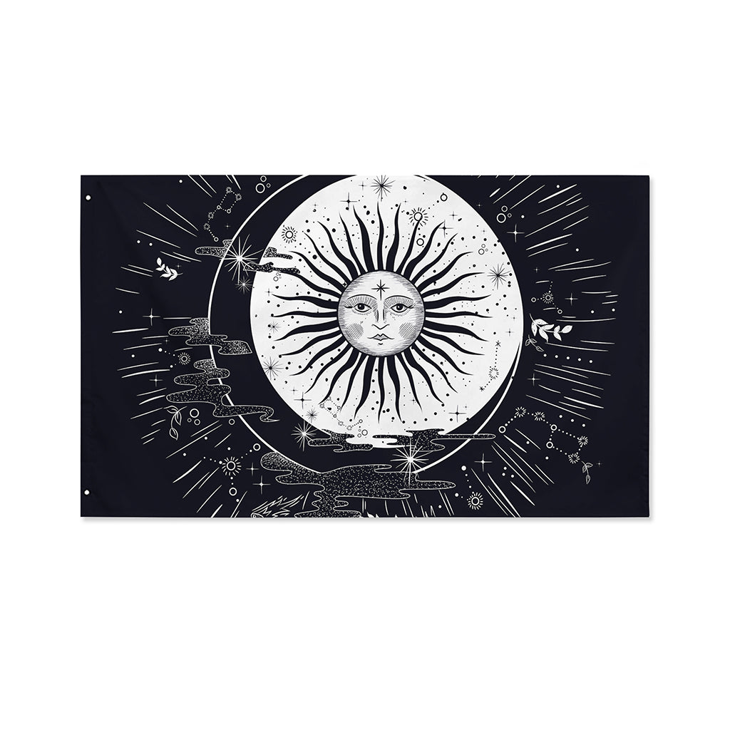 Vintage Celestial Sun Print Polyester Flag