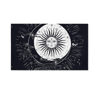 Vintage Celestial Sun Print Polyester Flag