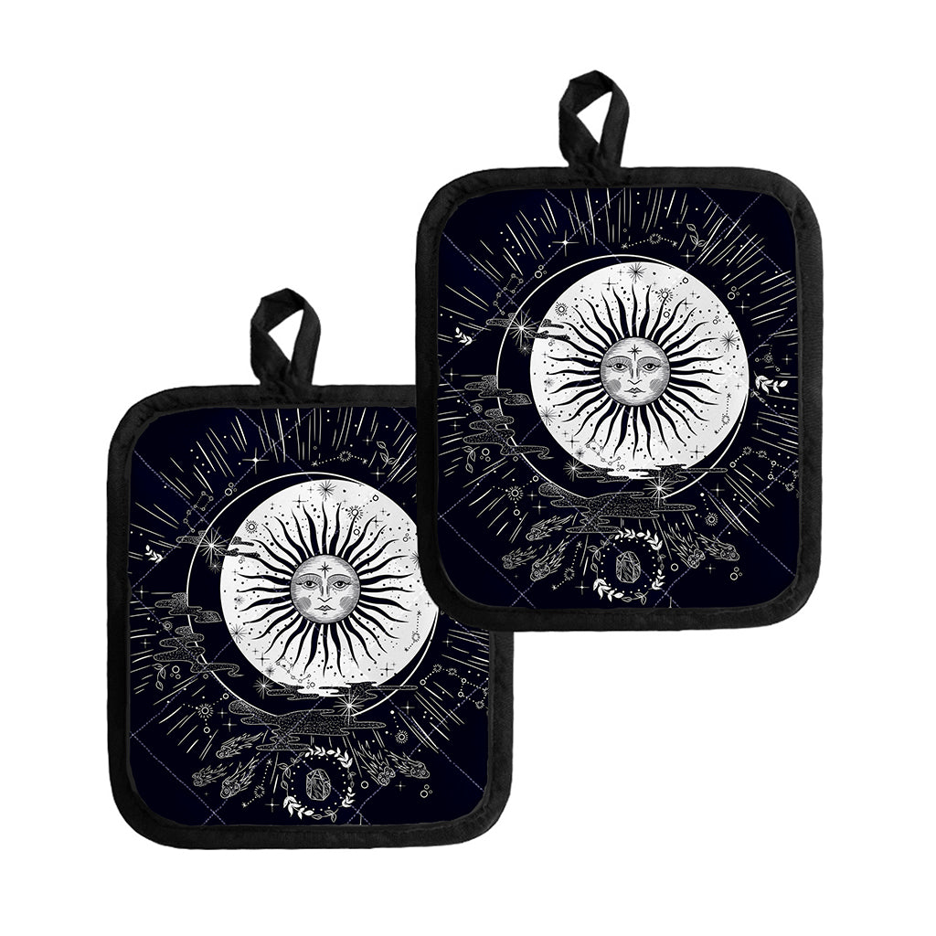 Vintage Celestial Sun Print Pot Holders