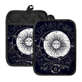 Vintage Celestial Sun Print Pot Holders With Pocket