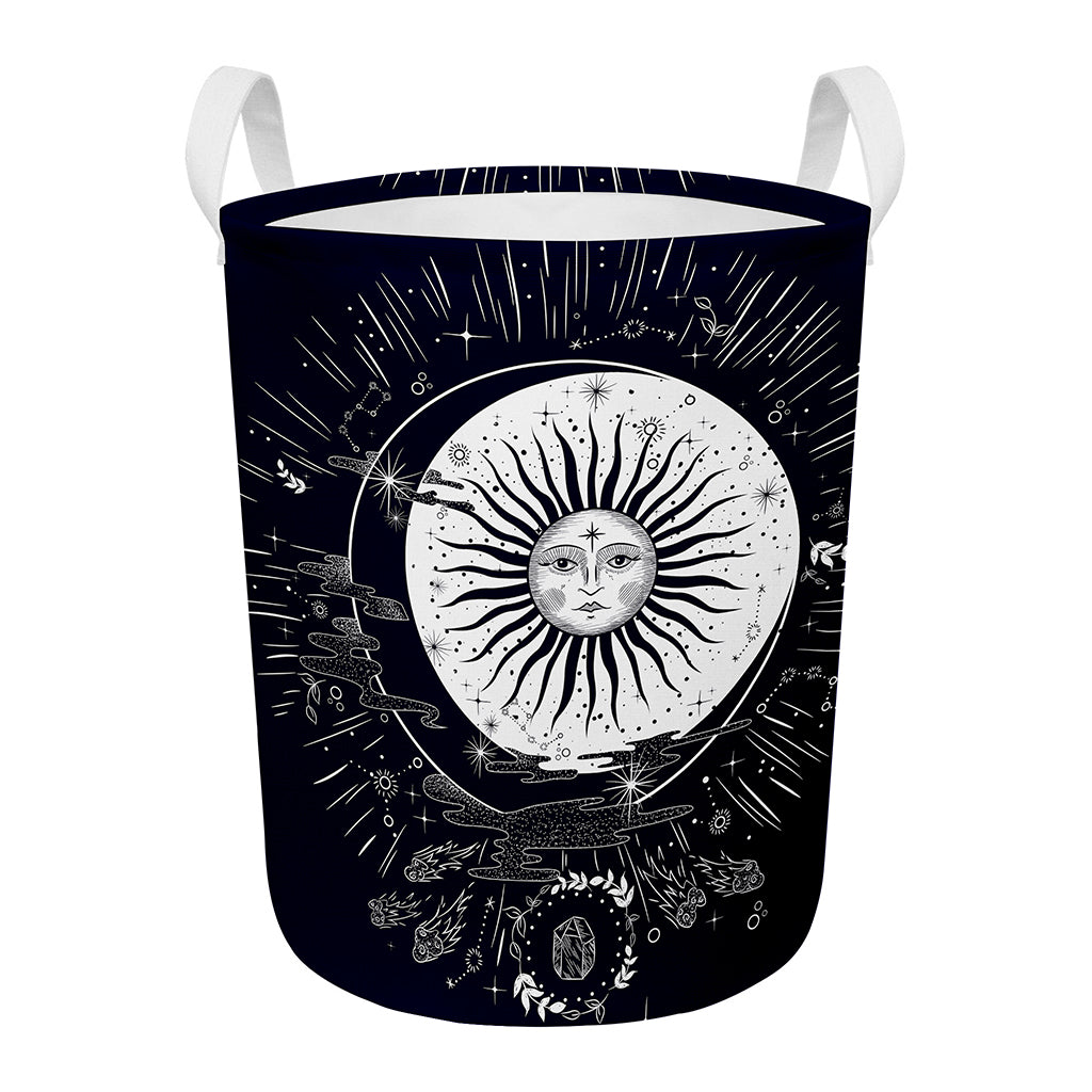Vintage Celestial Sun Print Round Laundry Basket