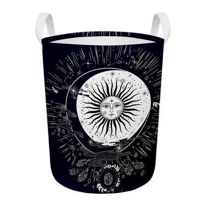 Vintage Celestial Sun Print Round Laundry Basket