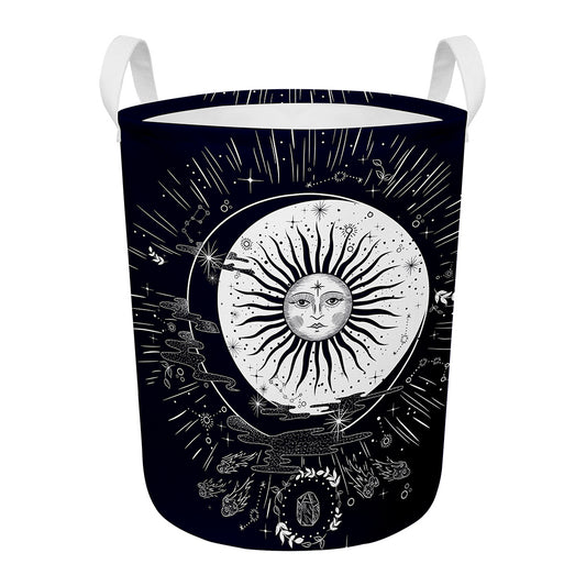 Vintage Celestial Sun Print Round Laundry Basket