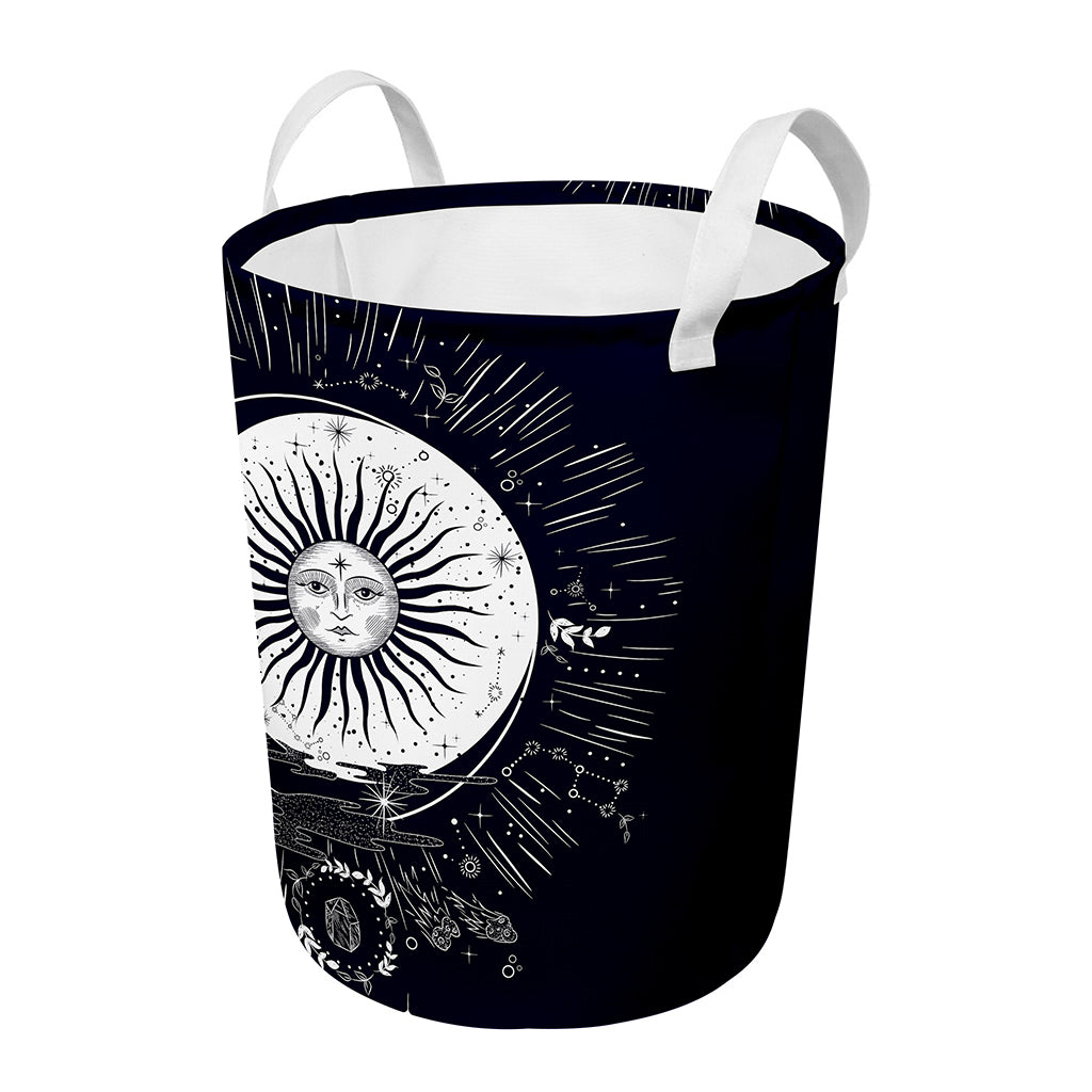 Vintage Celestial Sun Print Round Laundry Basket
