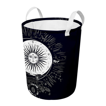 Vintage Celestial Sun Print Round Laundry Basket