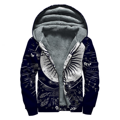 Vintage Celestial Sun Print Sherpa Lined Zip Up Hoodie