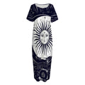 Vintage Celestial Sun Print Short Sleeve Long Nightdress