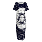 Vintage Celestial Sun Print Short Sleeve Long Nightdress