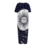 Vintage Celestial Sun Print Short Sleeve Long Nightdress