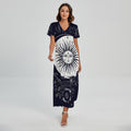 Vintage Celestial Sun Print Short Sleeve Maxi Dress