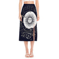 Vintage Celestial Sun Print Side Slit Midi Skirt