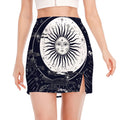 Vintage Celestial Sun Print Side Slit Mini Skirt