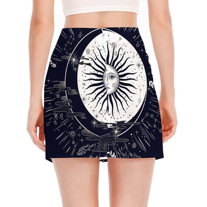 Vintage Celestial Sun Print Side Slit Mini Skirt