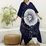 Vintage Celestial Sun Print Silk V-Neck Kaftan Dress