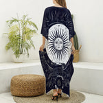Vintage Celestial Sun Print Silk V-Neck Kaftan Dress