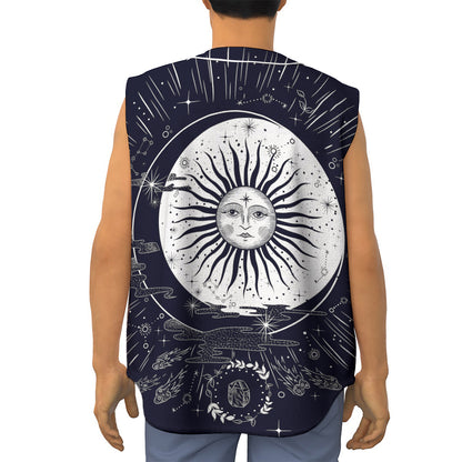 Vintage Celestial Sun Print Sleeveless Baseball Jersey