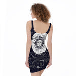 Vintage Celestial Sun Print Sleeveless Bodycon Dress