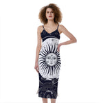 Vintage Celestial Sun Print Slim Fit Midi Cami Dress