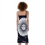 Vintage Celestial Sun Print Slim Fit Midi Cami Dress