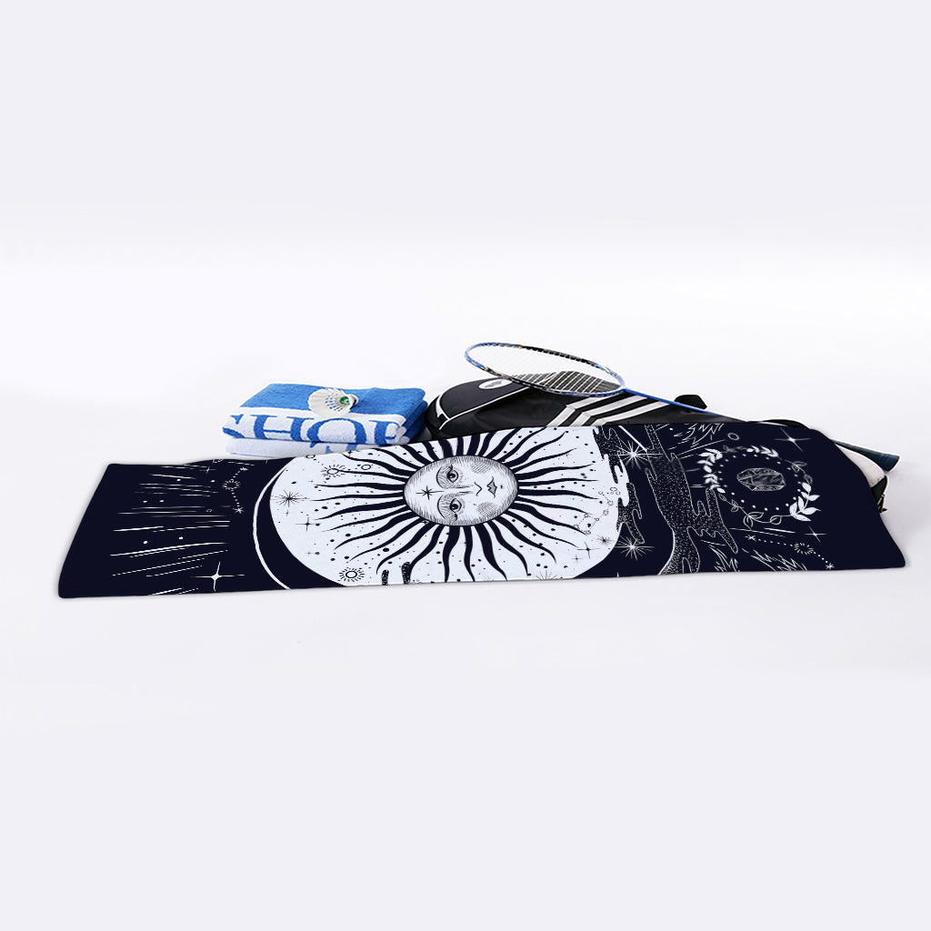 Vintage Celestial Sun Print Sports Towel