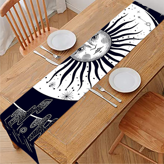 Vintage Celestial Sun Print Table Runner