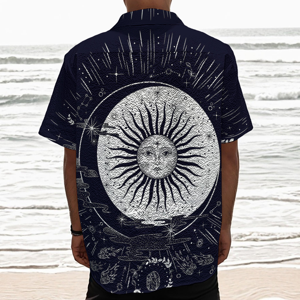 Vintage Celestial Sun Print Textured Short Sleeve Shirt