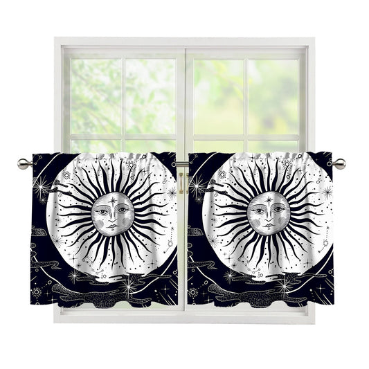 Vintage Celestial Sun Print Tier Curtains