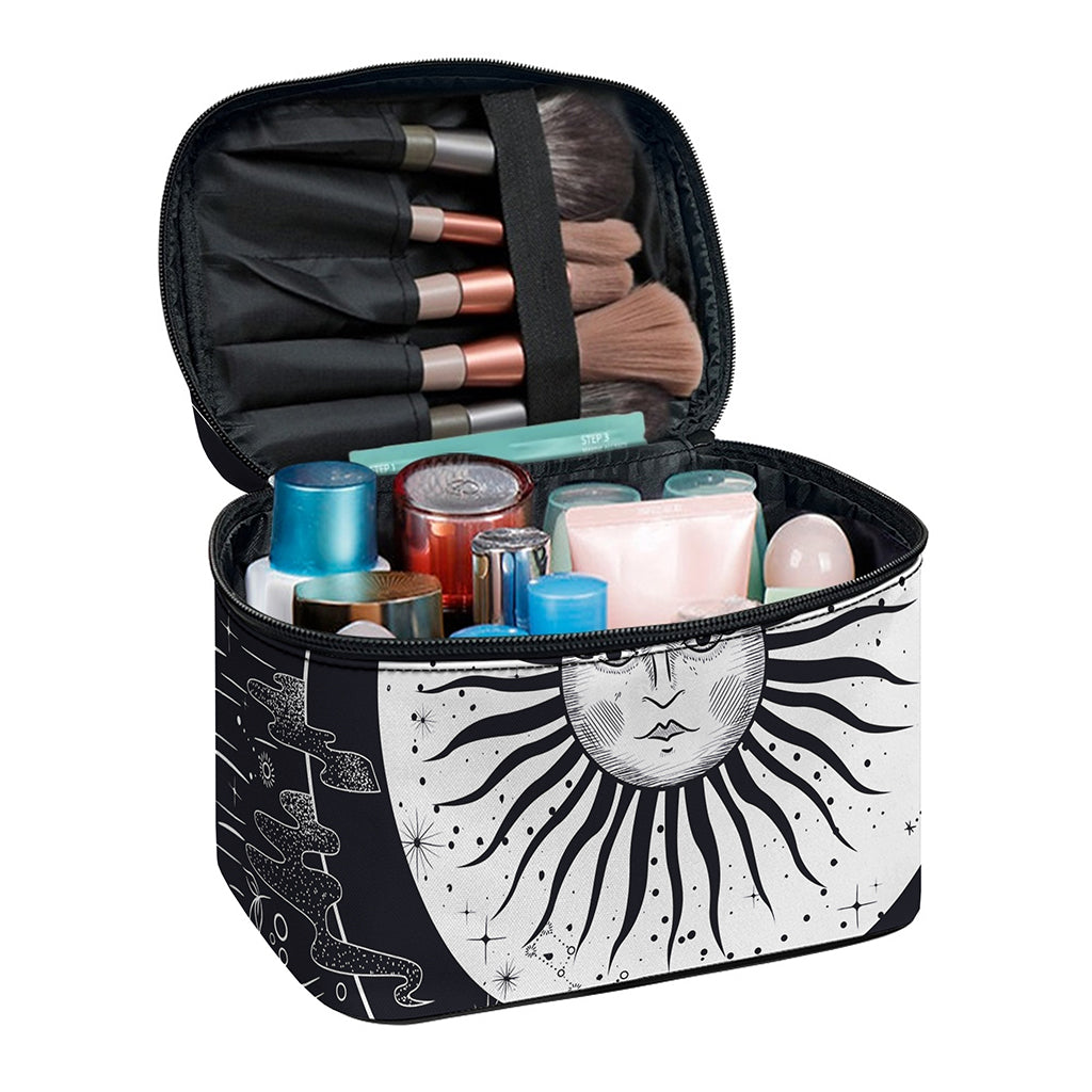 Vintage Celestial Sun Print Travel Makeup Bag
