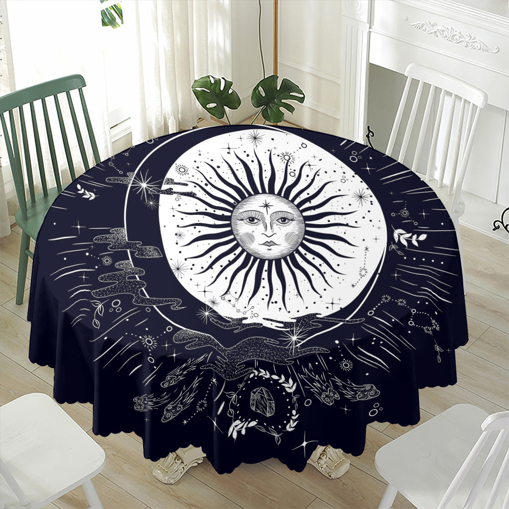 Vintage Celestial Sun Print Waterproof Round Tablecloth