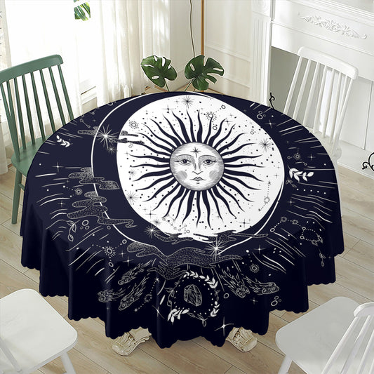 Vintage Celestial Sun Print Waterproof Round Tablecloth