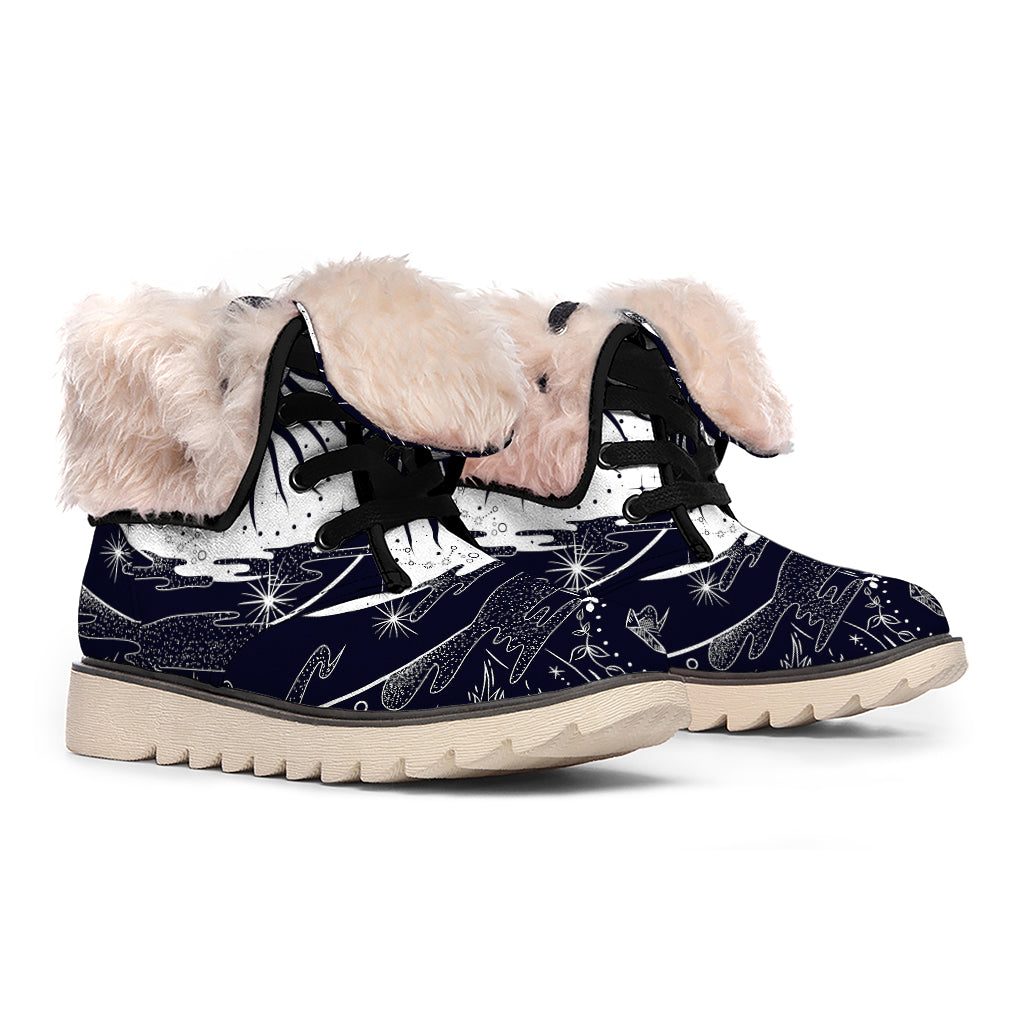 Vintage Celestial Sun Print Winter Boots