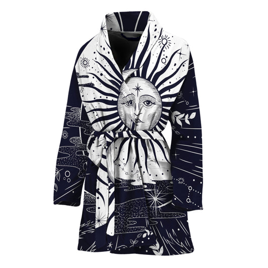 Vintage Celestial Sun Print Women's Bathrobe