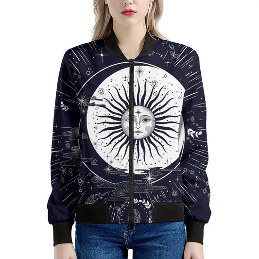 Vintage Celestial Sun Print Women's Bomber Jacket